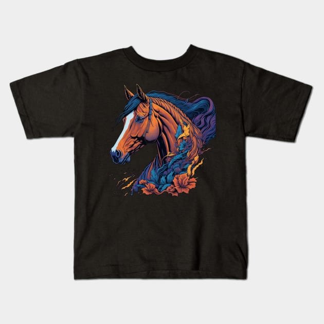 Equine Elegance: Graceful Beauty of Horses Kids T-Shirt by Moulezitouna